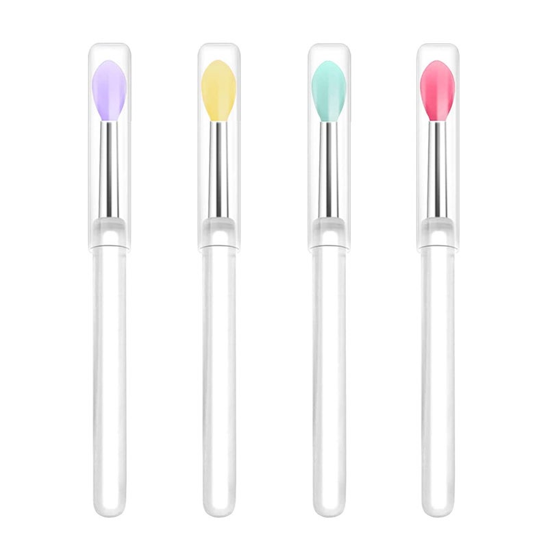 LORMAY Silicone Lip Brushes with Transparent Handles and Caps. Perfect Applicators for Cream Lip Mask, Eyeshadow, and Lipstick (4pcs, Multicolor) - Image 1